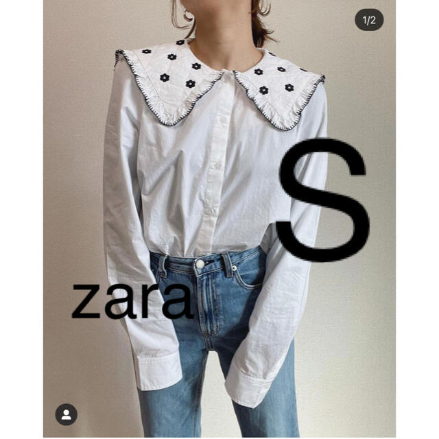 ZARA(ザラ)のZARA エンブロイダリー　ポプリントップス　S レディースのトップス(シャツ/ブラウス(長袖/七分))の商品写真