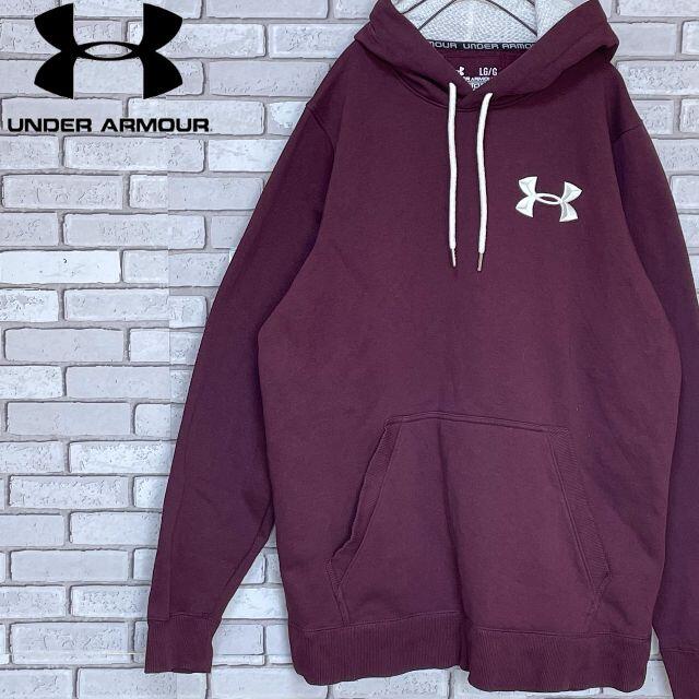 UNDER ARMOUR(アンダーアーマー)の美品 人気 アンダーアーマー シンプル 長袖パーカー ロゴ刺繍入 ワインレッドL メンズのトップス(パーカー)の商品写真