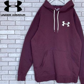 アンダーアーマー(UNDER ARMOUR)の美品 人気 アンダーアーマー シンプル 長袖パーカー ロゴ刺繍入 ワインレッドL(パーカー)