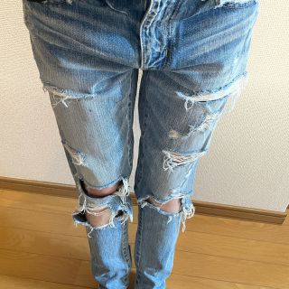 マウジー(moussy)のmoussy ダメージデニム　26 テーパードデニム(デニム/ジーンズ)