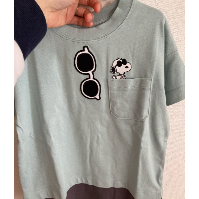 GU(ジーユー)のタグなし新品　GU SNOOPYレイヤードTシャツ半袖 キッズ/ベビー/マタニティのキッズ服男の子用(90cm~)(Tシャツ/カットソー)の商品写真