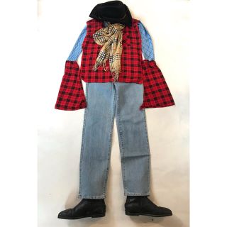 GETEMONTS アルルカンパンツ 赤黒のコーデです