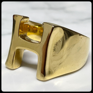 GOLD STAINLESS Hロゴ リング メンズ 高品質 指輪 ゴールド(リング(指輪))