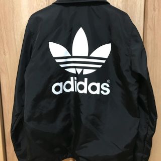 adidas コーチジャケット　Mサイズ　デカロゴ　アディダス　黒　ナイロン