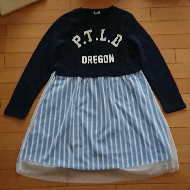 GU(ジーユー)の未使用 GU ストライプ コンビワンピース 150cm キッズ/ベビー/マタニティのキッズ服女の子用(90cm~)(ワンピース)の商品写真