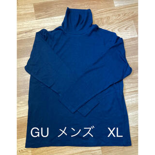 ジーユー(GU)の【チャビ様】ソフトコットンタートルネックT  メンズ　 長袖　XL  ネイビー(Tシャツ/カットソー(七分/長袖))