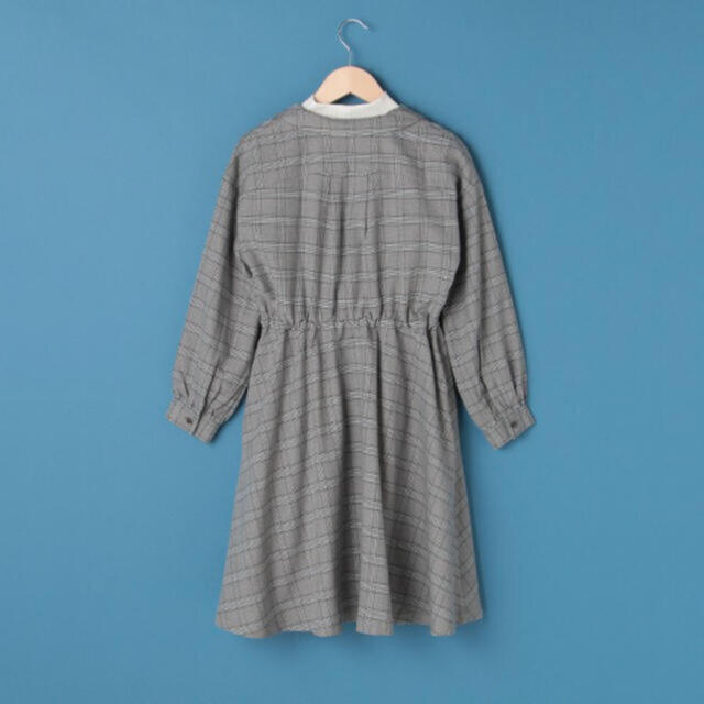 ポンポネットタグ付き開衿チェックシャツワンピー×リブTシャツセット160