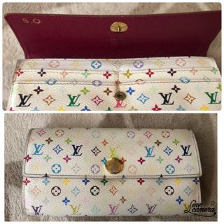 ルイヴィトン(LOUIS VUITTON)のLOUIS VUITTON マルチカラー長財布 ホワイト 濃いピンク(財布)