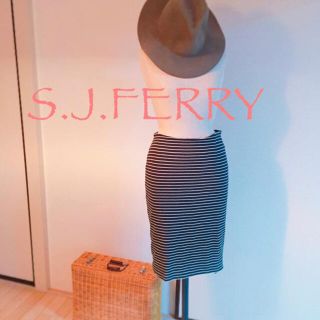 ジェイフェリー(J.FERRY)のL211 S.J.FERRY タイト スカート ボーダー ネイビー マリン(ひざ丈スカート)