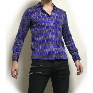 長袖柄シャツ  ストライプ柄  青紫 XSサイズ(シャツ)
