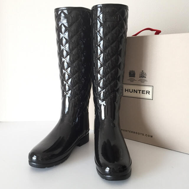 新品未使用 HUNTER 長靴 リファインド グロス キルテッド トール 黒￥24200○素材