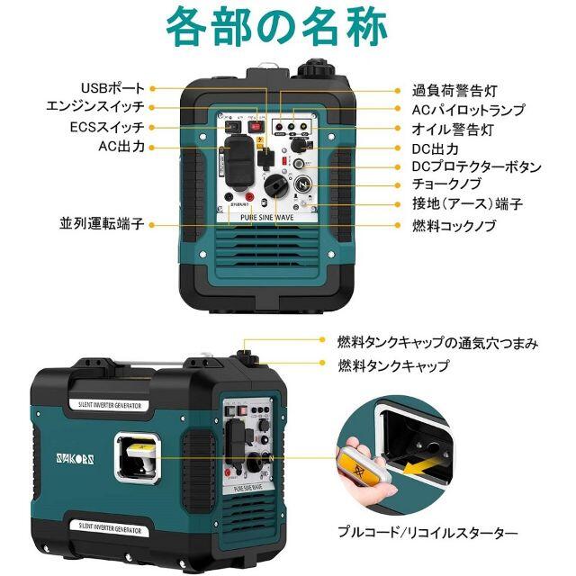 新品】防音型インバーター発電機 59db 最大出力1.88KW USB出力