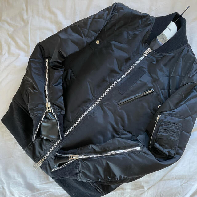 希少 sacai 20aw MA-1 ジャケット ブルゾン レザードッキング