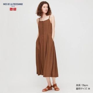 ユニクロ(UNIQLO)の【ユニクロ✖️イネス】レーヨンクレープキャミソールワンピース【ブラウンドット】(ロングワンピース/マキシワンピース)