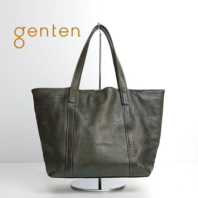 genten - genten ゲンテン 本革トートバッグ ダークグリーン
