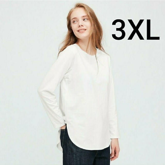 UNIQLO(ユニクロ)のUNIQLO コットンロングシャツテールT  ホワイト 3XL レディースのトップス(Tシャツ(長袖/七分))の商品写真