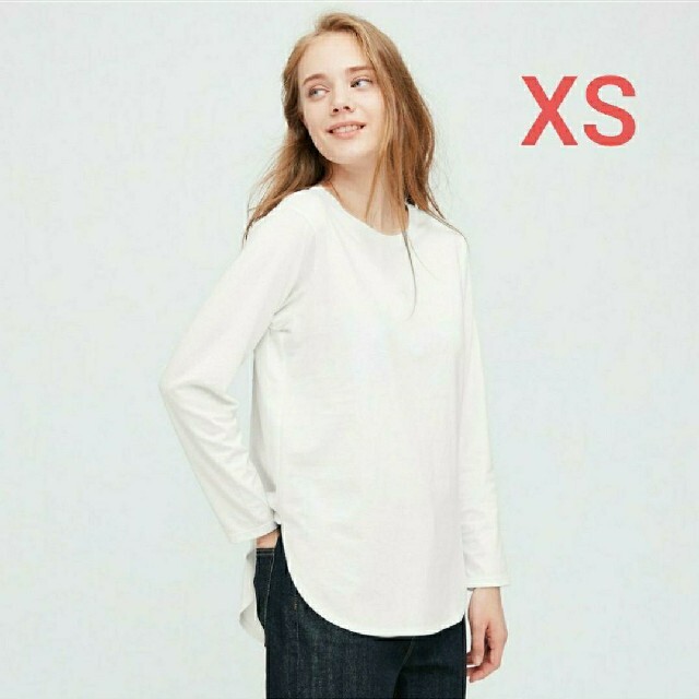 UNIQLO(ユニクロ)のUNIQLO コットンロングシャツテールT  ホワイト XS レディースのトップス(Tシャツ(長袖/七分))の商品写真