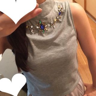 ムルーア(MURUA)のタンクトップショート丈♡ビジュー付き(Tシャツ(半袖/袖なし))