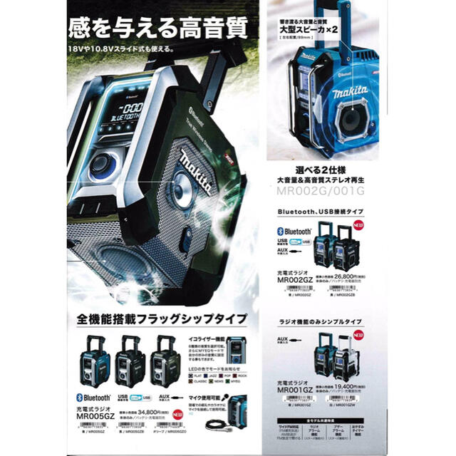 新製品！マキタ makita 充電式ラジオ MR002GZ 青