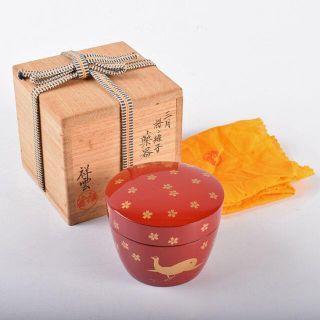 激安通販 平安祥雲作 朱塗 R3370の V 共箱 薬器 桜ニ雉子」 「三月 金蒔絵 工芸品