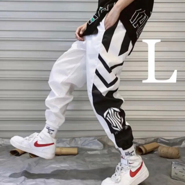 ジョガーパンツ 韓国 メンズ ストリート ジャージ ホワイト L ラインパンツ ジョガーパンツ ライン 黒 スキニー ジャージ 韓国 メンズ スウェット L