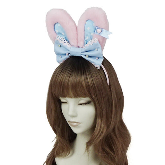 Angelic Pretty(アンジェリックプリティー)のカラフルパールリリカルバニーカチューシャ　ピンク レディースのヘアアクセサリー(カチューシャ)の商品写真