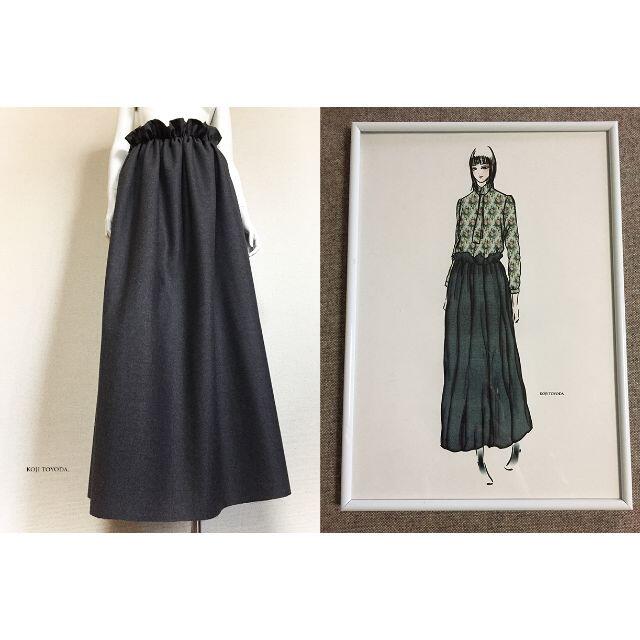 【1点もの・デザイン画付き】ハイウエストシャーリングゆったりロングフレアスカート