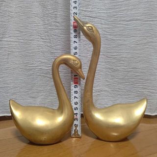 ヴィンテージ  真鍮 置物 鳥 白鳥 2羽 置物 古道具