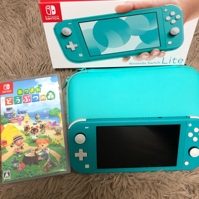 Nintendo Switch(ニンテンドースイッチ)の【値下げ】Switch lite ターコイズ　あつまれどうぶつの森 エンタメ/ホビーのゲームソフト/ゲーム機本体(家庭用ゲーム機本体)の商品写真