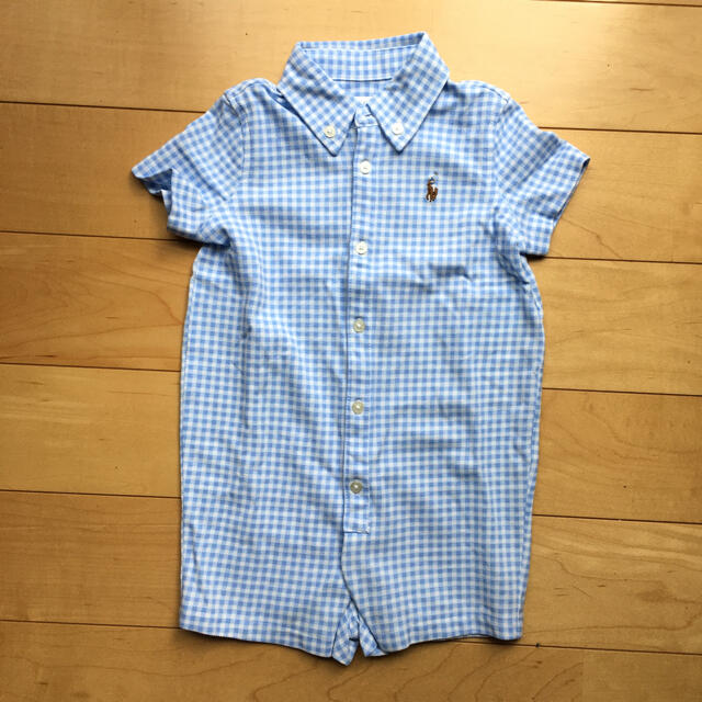 POLO RALPH LAUREN(ポロラルフローレン)の新品未使用ラルフローレン チェックシャツ 半袖  ブルー ロンパース 75サイズ キッズ/ベビー/マタニティのベビー服(~85cm)(ロンパース)の商品写真