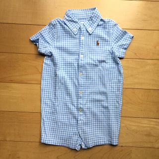 ポロラルフローレン(POLO RALPH LAUREN)の新品未使用ラルフローレン チェックシャツ 半袖  ブルー ロンパース 75サイズ(ロンパース)