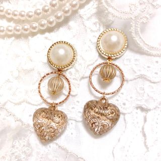 人気♡大ぶりアンティークハートイヤリング/ピアス (ピアス)