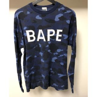 アベイシングエイプ(A BATHING APE)のBAPE ラインストーン カモ ロンT スワロフスキー カモフラ ブルー(Tシャツ/カットソー(七分/長袖))