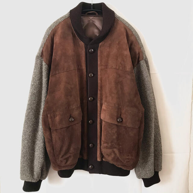 80s ヴィンテージ ビンテージ 古着 レザー 切り替え ニット ジャケット
