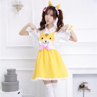 新品！猫のメイド服(黄色)(衣装一式)