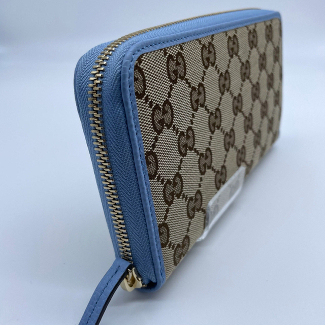 Gucci(グッチ)の グッチGUCCI GGキャンバス長財布　ラウンドファスナー水色 レディースのファッション小物(財布)の商品写真