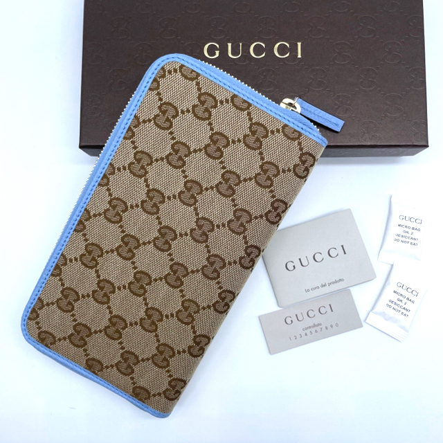 Gucci(グッチ)の グッチGUCCI GGキャンバス長財布　ラウンドファスナー水色 レディースのファッション小物(財布)の商品写真