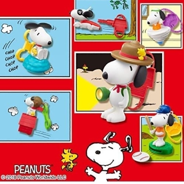 SNOOPY(スヌーピー)のハッピーセット 2018年 スヌーピー ６種類コンプリートセット エンタメ/ホビーのおもちゃ/ぬいぐるみ(キャラクターグッズ)の商品写真