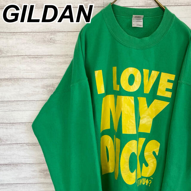 GILDAN(ギルタン)のXLサイズ 古着 ギルダン スウェット グリーン ビッグサイズ プリント メンズのトップス(スウェット)の商品写真