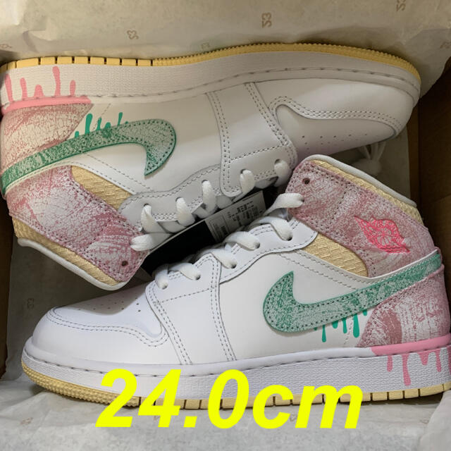 NIKE AIR JORDAN 1 MID SE GS PAINT DRIP 白