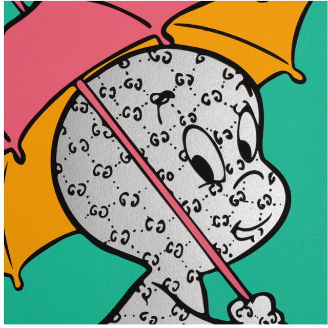 Casper pink umbrella on Green エンタメ/ホビーの美術品/アンティーク(絵画/タペストリー)の商品写真