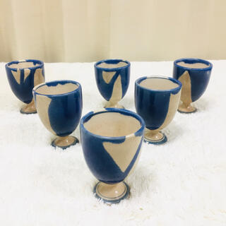 湯呑み　茶碗　6個セット　青　ブルー　陶器(食器)