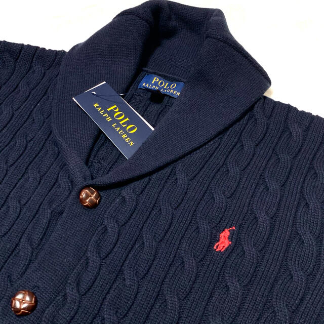 POLO RALPH LAUREN(ポロラルフローレン)のボーイズ L/160 新品 N ショールカラー ケーブルニット カーディガン キッズ/ベビー/マタニティのキッズ服男の子用(90cm~)(カーディガン)の商品写真