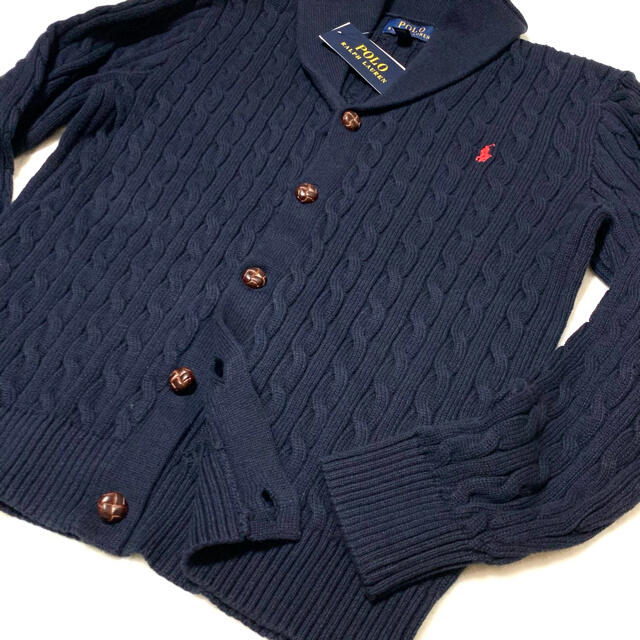 POLO RALPH LAUREN(ポロラルフローレン)のボーイズ L/160 新品 N ショールカラー ケーブルニット カーディガン キッズ/ベビー/マタニティのキッズ服男の子用(90cm~)(カーディガン)の商品写真