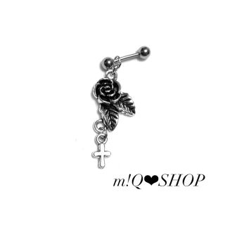 軟骨ピアス 薔薇 クロス ロック