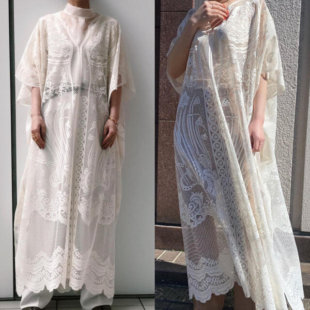 mame(マメ)の新品mame Curtain Lace Dress white レディースのワンピース(ロングワンピース/マキシワンピース)の商品写真