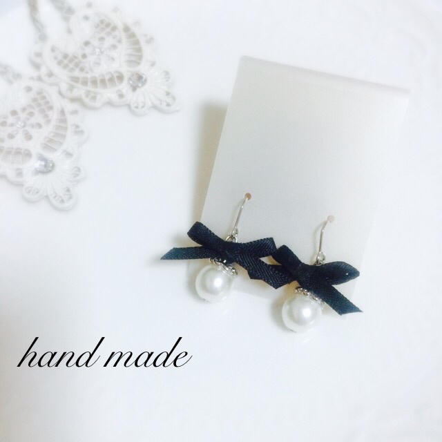 ❤︎hand made❤︎ リボン×パールピアス ハンドメイドのアクセサリー(ピアス)の商品写真