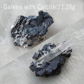 239g　共生結晶付き方鉛鉱　金属的鉛光沢　鉱物標本　美品しゃのさんの方鉛鉱
