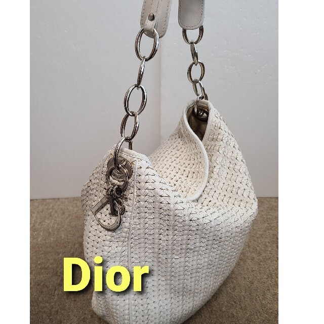 Dior ディオール 編み込み　メッシュ　チェーン　ショルダーバッグ　ホワイトレディース