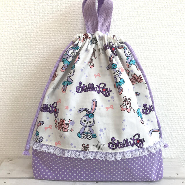 ステラバレリーナ♡水玉パープル♡ミニフリル  お着替え袋 体操着袋 ハンドメイドのキッズ/ベビー(外出用品)の商品写真